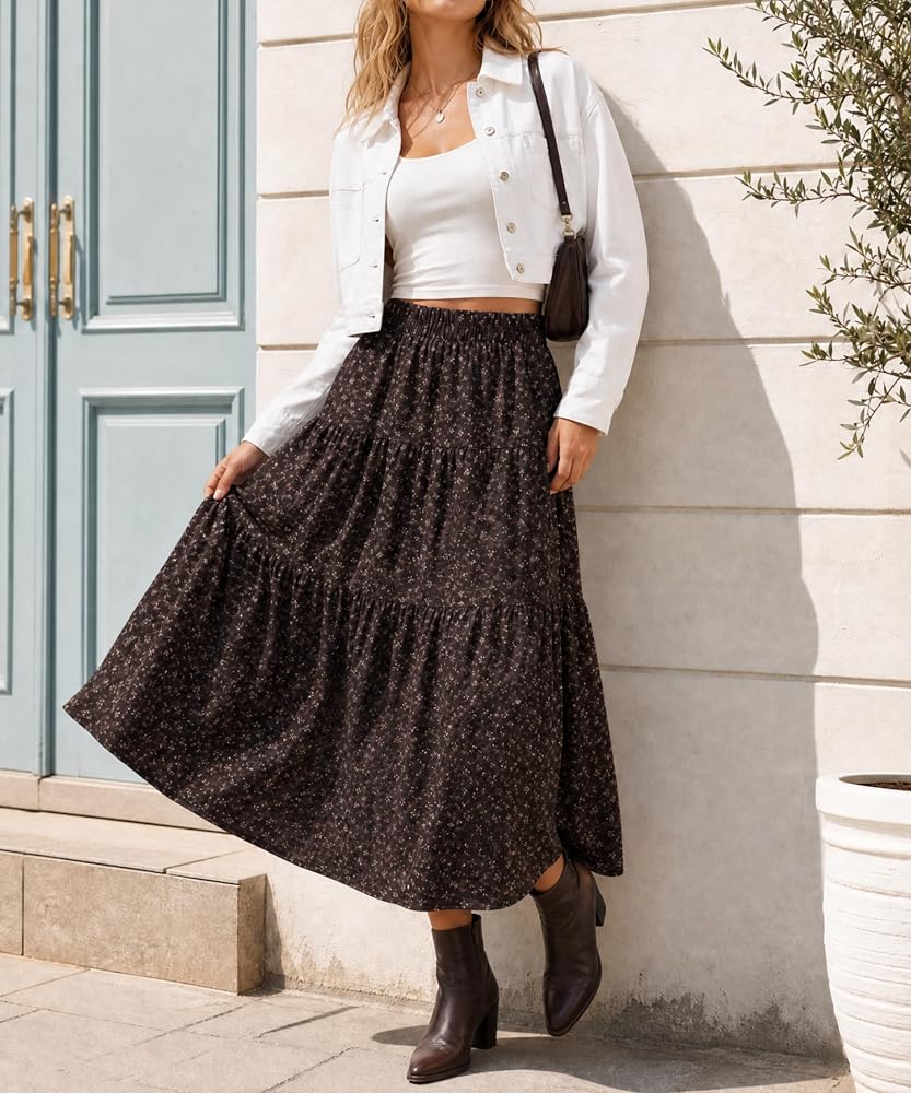 Tiered Floral Long Skirts