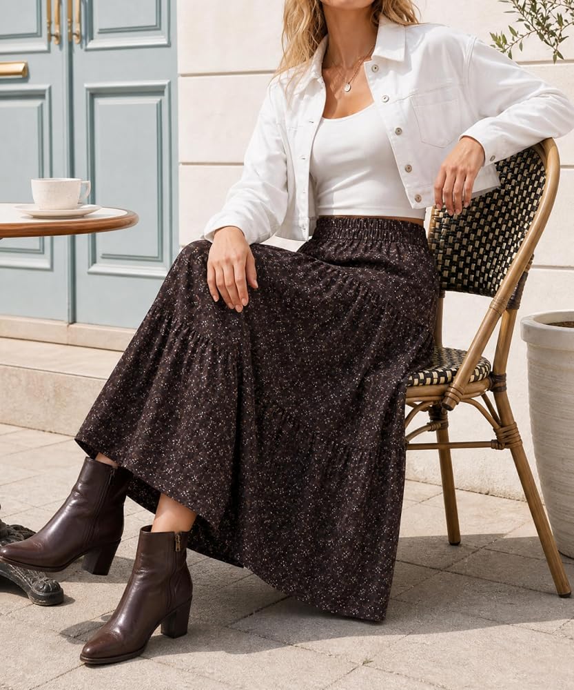 Tiered Floral Long Skirts