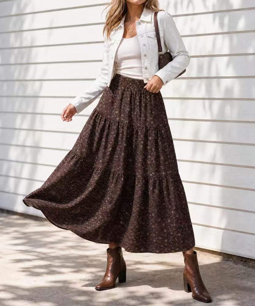 Tiered Floral Long Skirts
