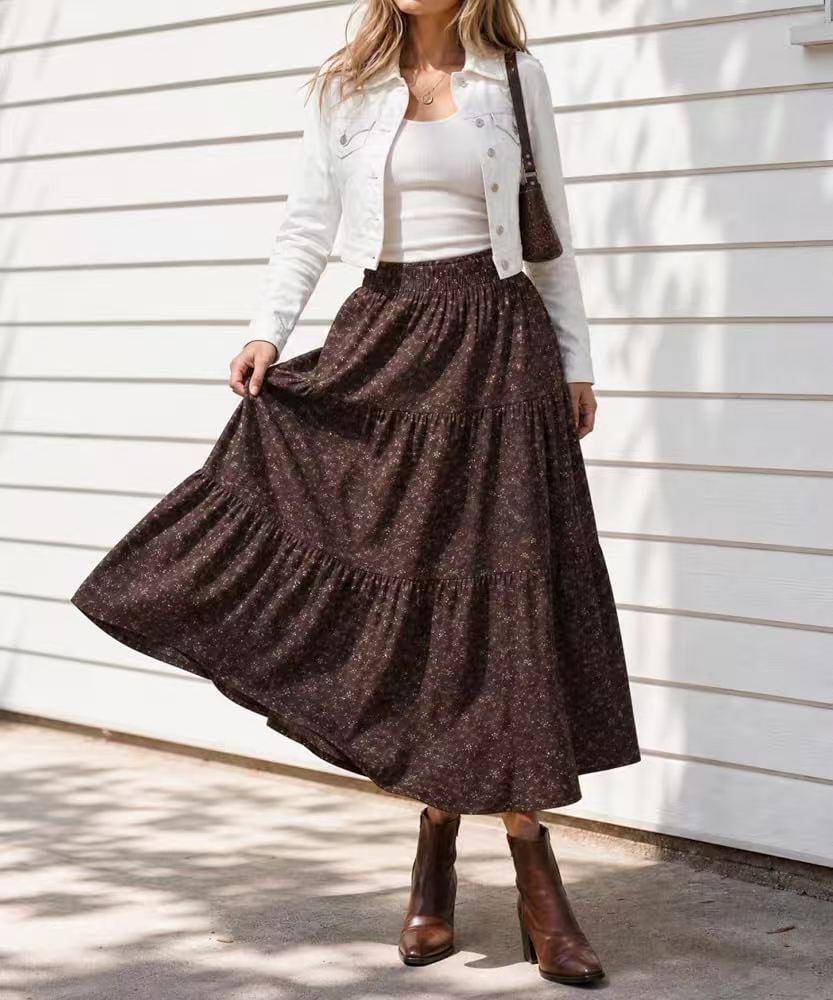 Tiered Floral Long Skirts