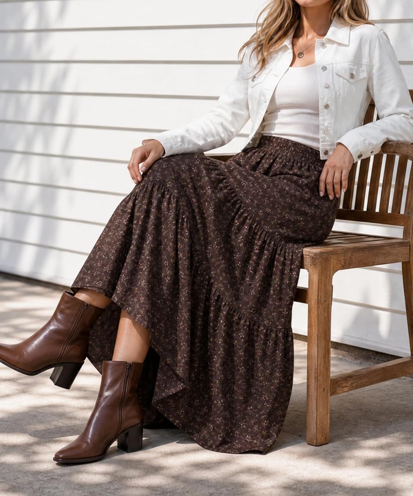 Tiered Floral Long Skirts