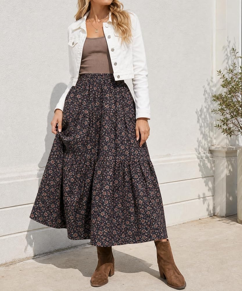 Tiered Floral Long Skirts