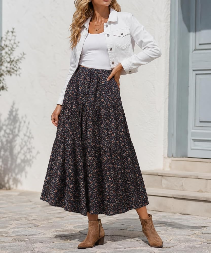 Tiered Floral Long Skirts