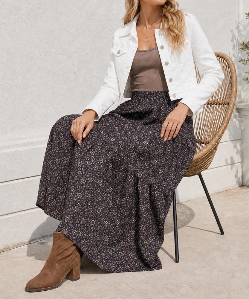Tiered Floral Long Skirts