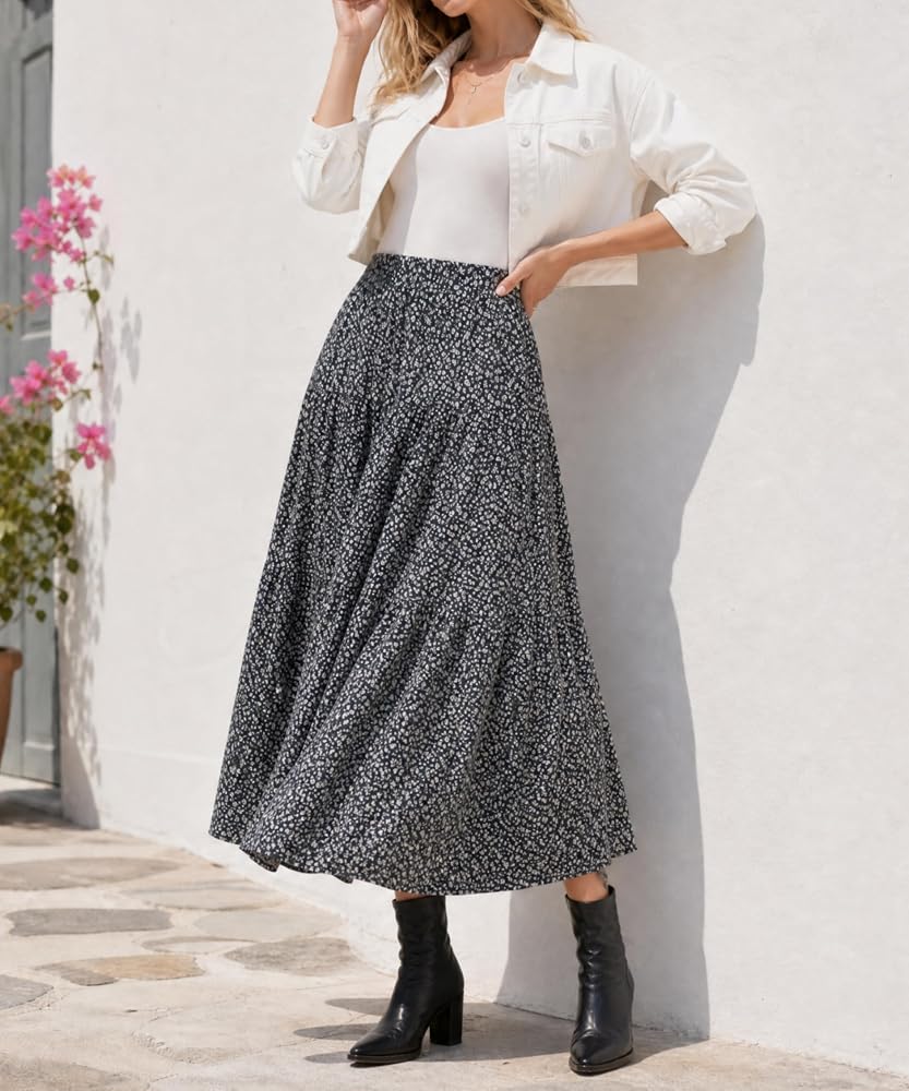 Tiered Floral Long Skirts
