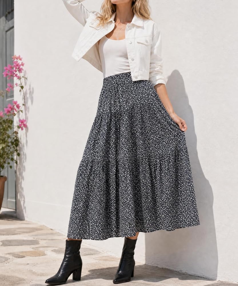 Tiered Floral Long Skirts