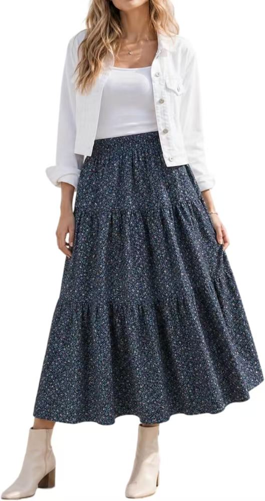 Tiered Floral Long Skirts
