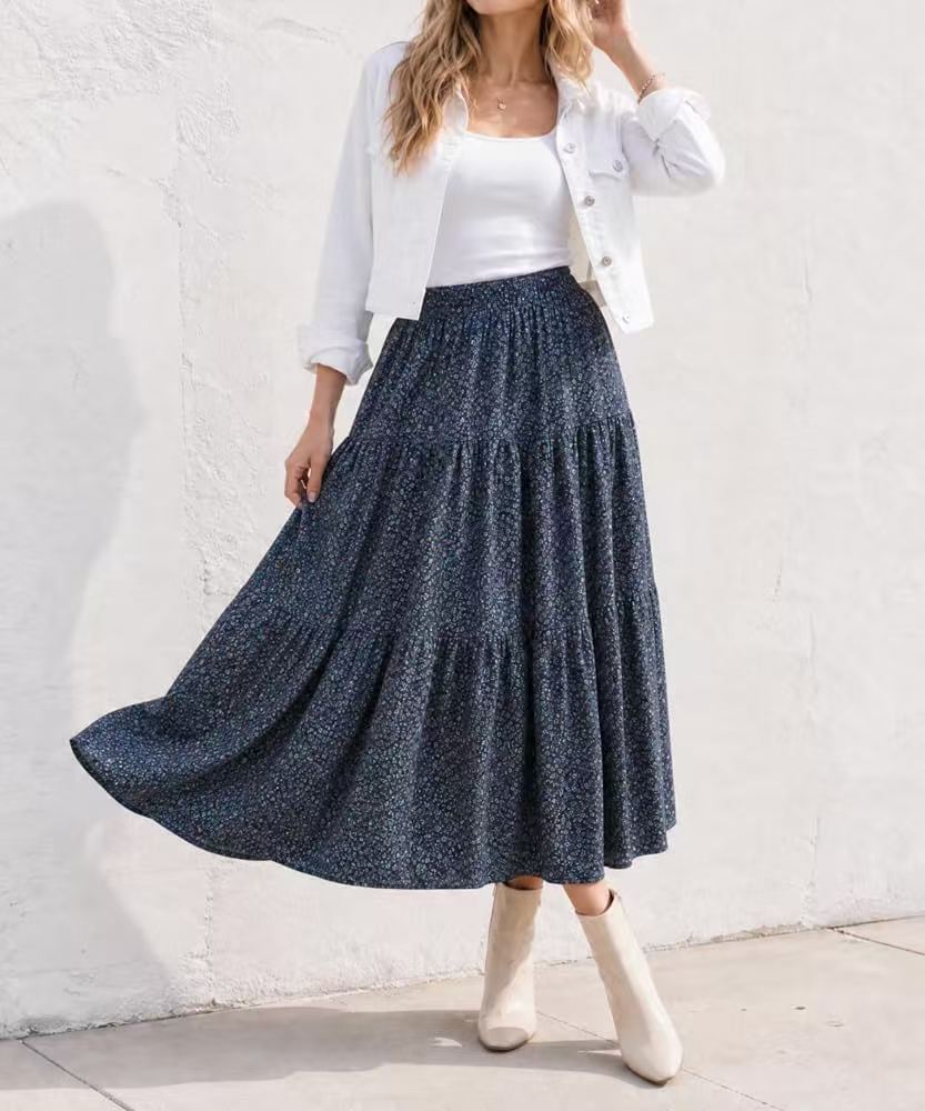 Tiered Floral Long Skirts