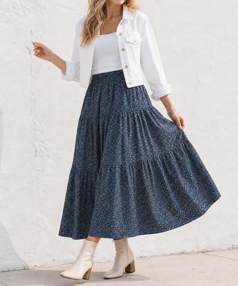 Tiered Floral Long Skirts