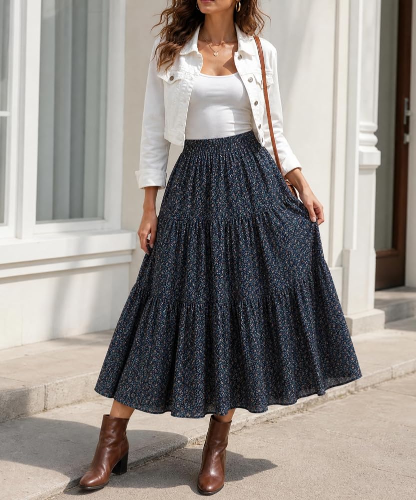 Tiered Floral Long Skirts