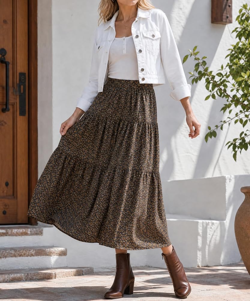 Tiered Floral Long Skirts
