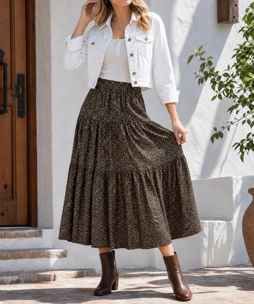 Tiered Floral Long Skirts