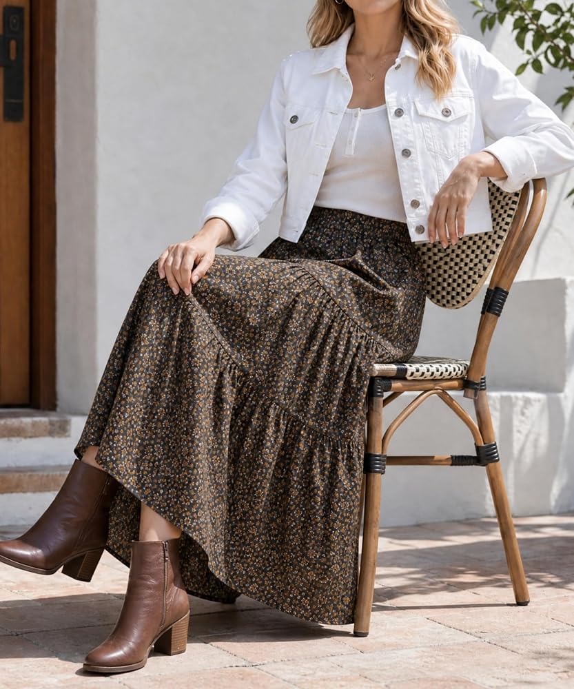 Tiered Floral Long Skirts